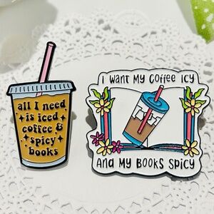 Fun Coffee & Book Lovers Pins, set of 2